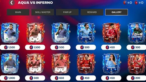 Available players for the EA FC Mobile Aqua vs Inferno Week 3 Shards exchanges (Image via EA Sports)