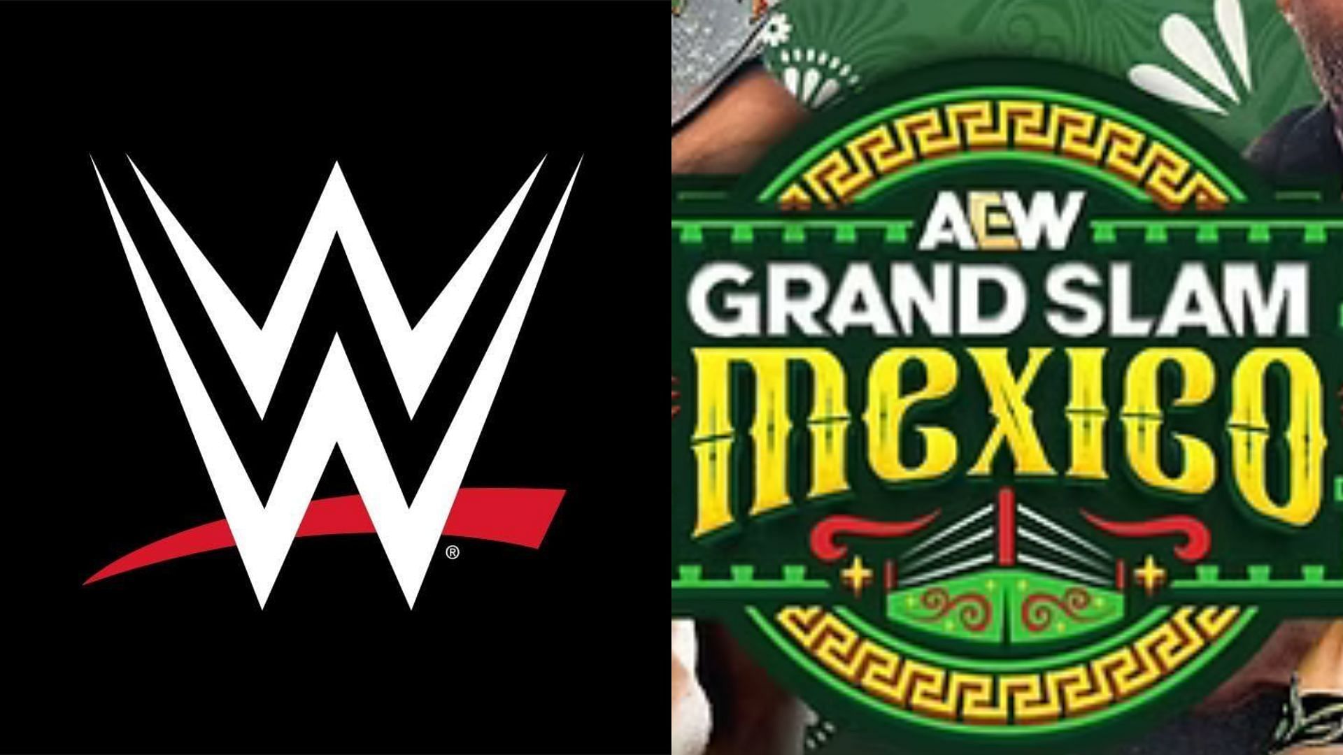 WWE logo (left) and AEW Grand Slam logo (right). (Image credits: WWE Facebook page &amp; allelitewrestling.com)