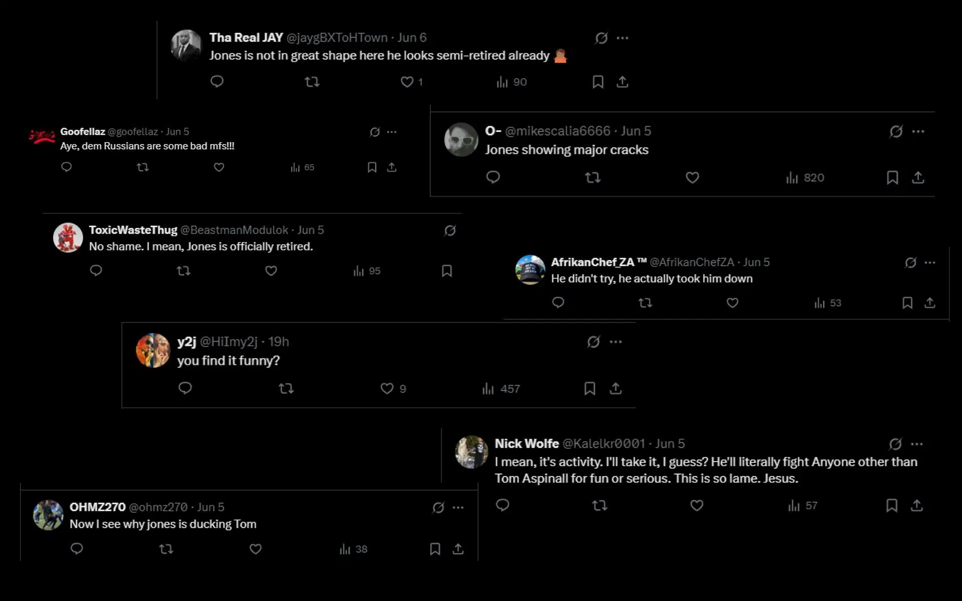 Screenshot of fan comments on Jones being taken down. [Screenshot courtesy: @Home_of_Fight on X]