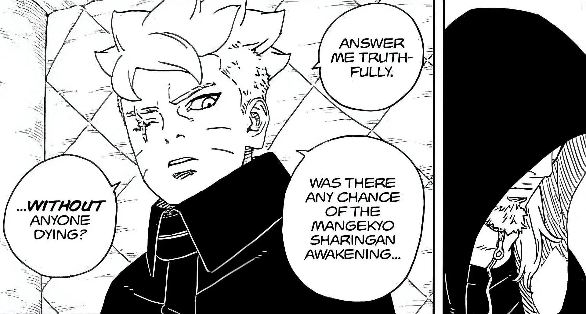 Boruto and Kashin Koji discussing their plans as seen in the manga (Image via Shueisha)