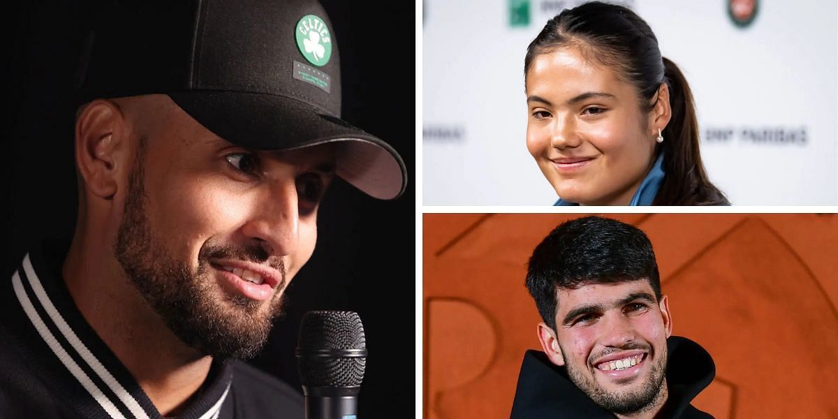 Nick Kyrgios (left), Emma Raducanu (top right), Carlos Alcaraz (bottom right), Sources: Getty