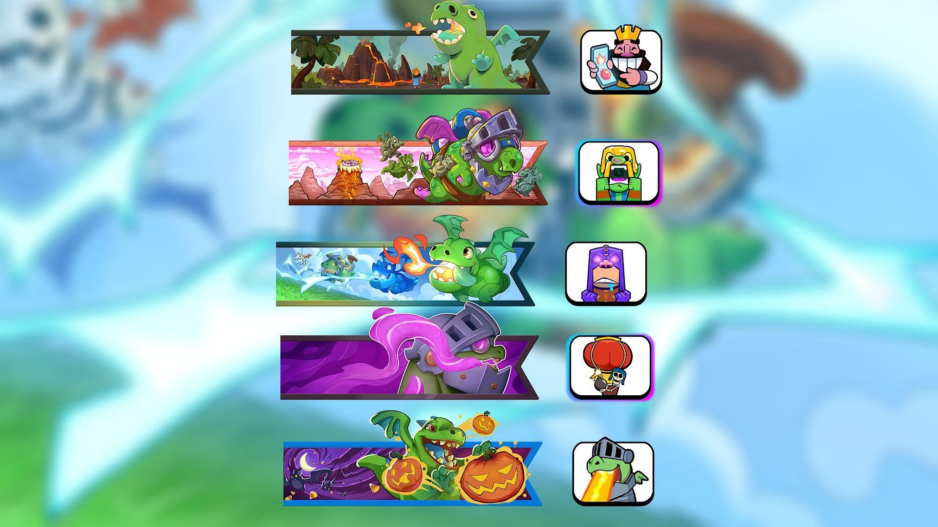 All Battlebanners and Emotes featured in Events and Challenges (Image via Supercell)