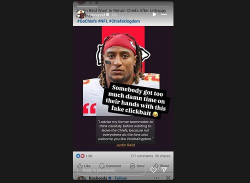 A screenshot of Justin Reid's story (image credit: instagram/justinqreid)