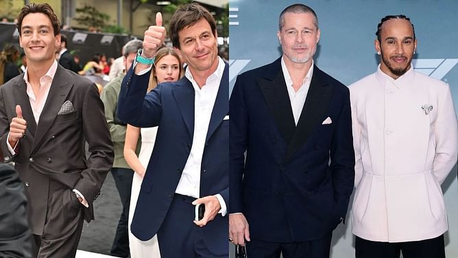 27-year-old F1 driver gatecrashes Brad Pitt's interview during the movie's premiere