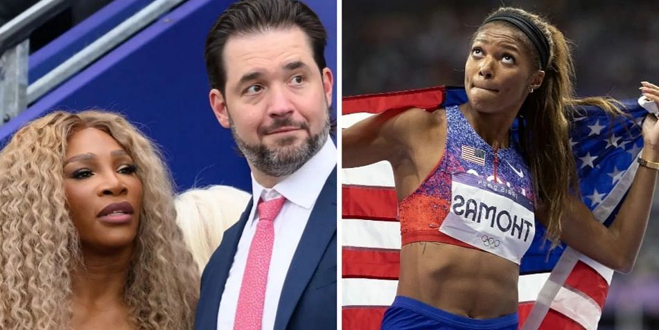 Serena Williams, Alexis Ohanian and Gabby Thomas (Source: Getty)