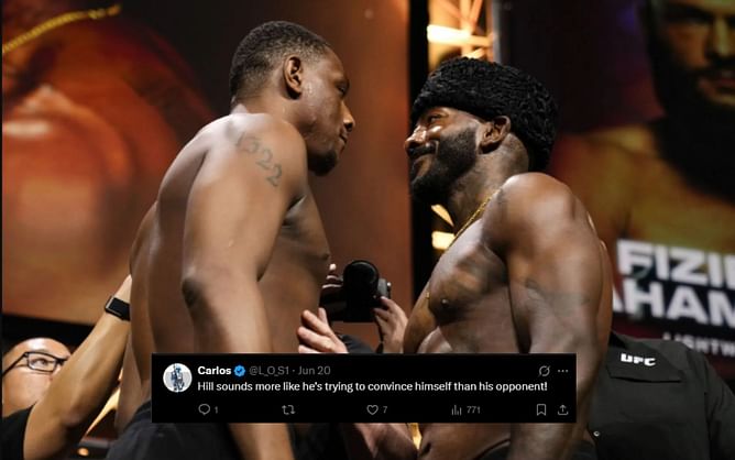 "That smile on Khalil's face is scarier than anything" - Fans react to intense exchange as Jamahal Hill and Khalil Rountree face-off ahead of UFC Baku