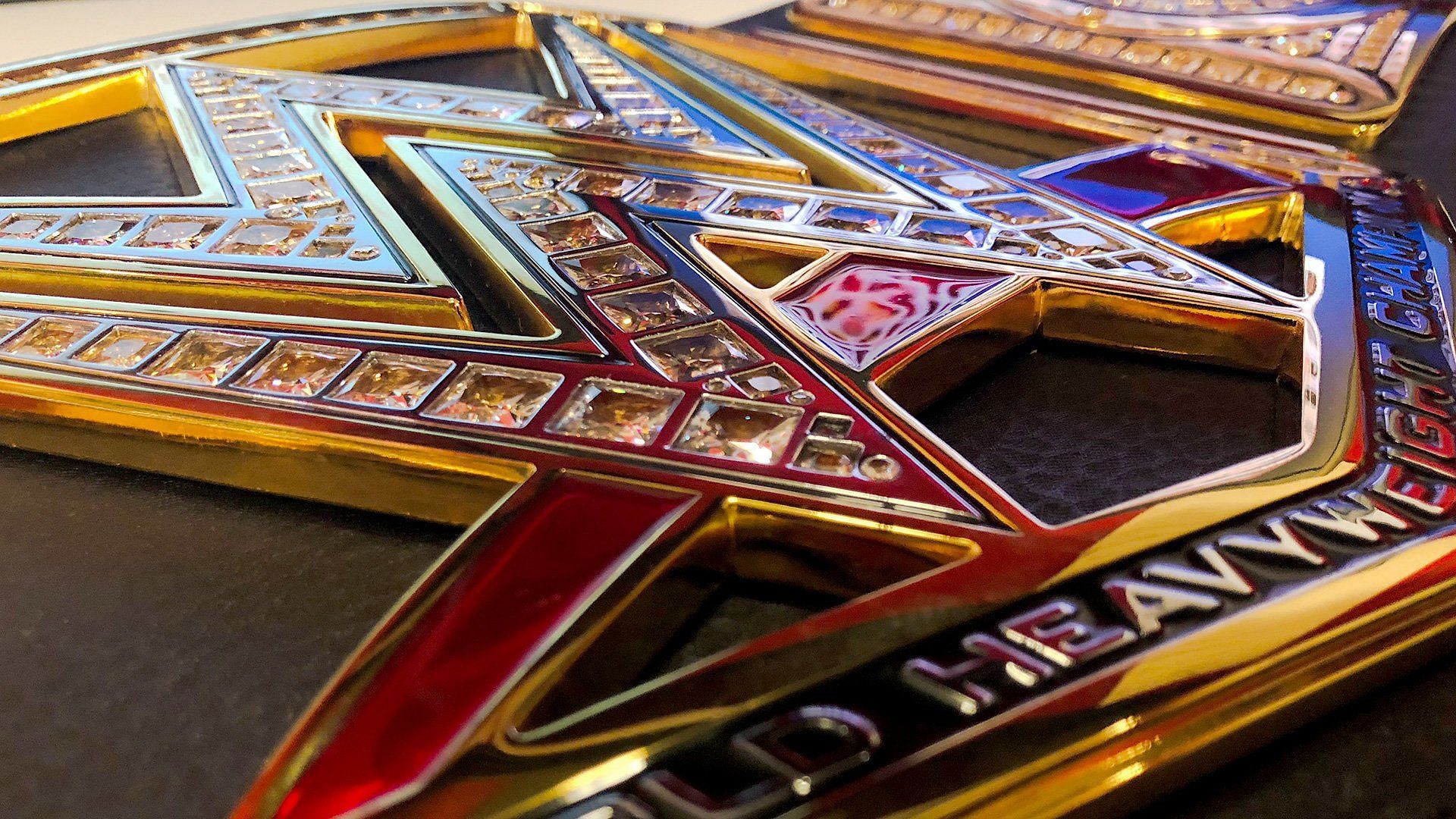 A WWE championship plate on display