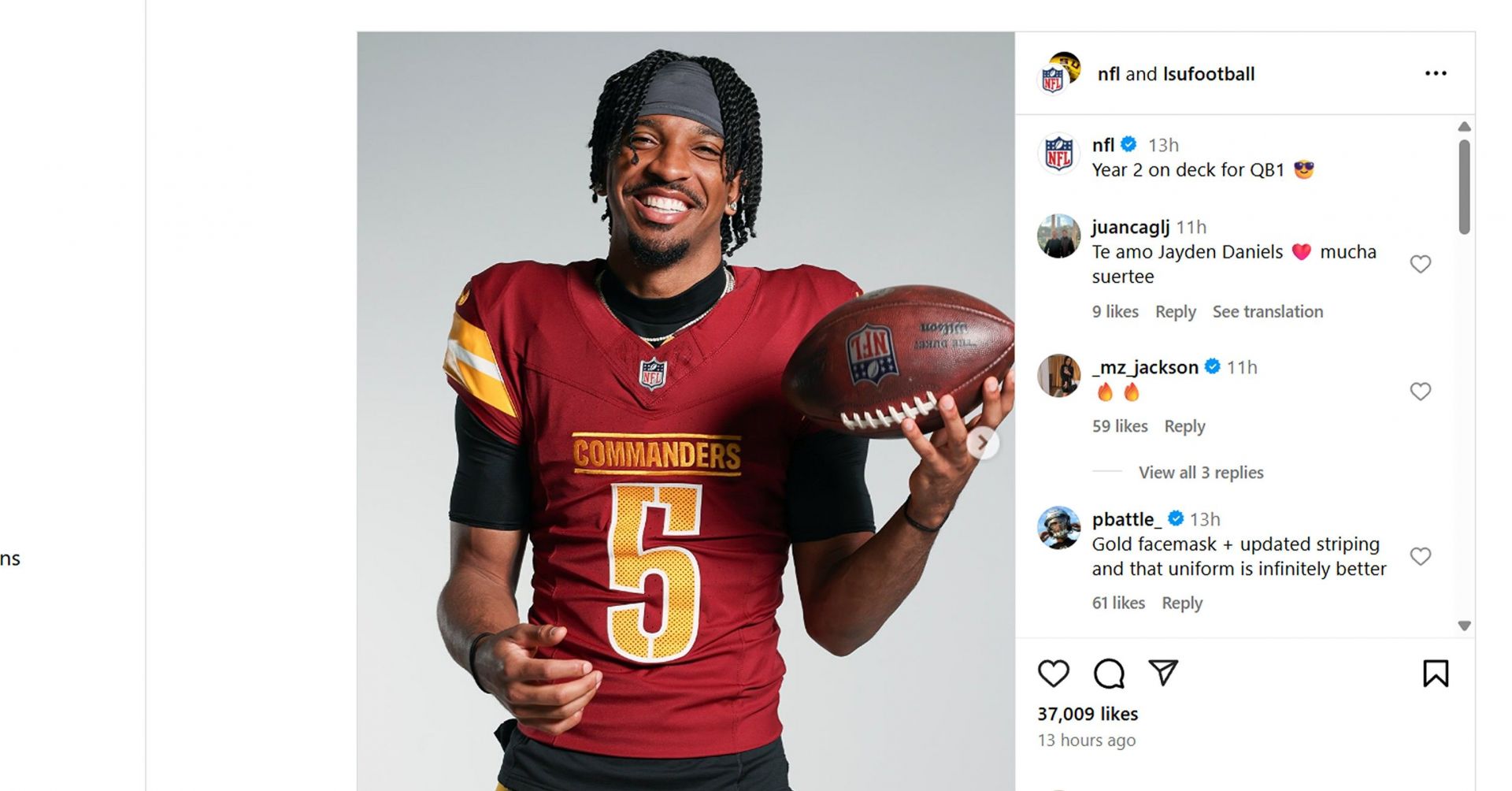 Jayden Daniels की माँ रेजिना ने QB के रूप में नए कमांडरों न्यू जर्सी/@nfl में चमकते हैं