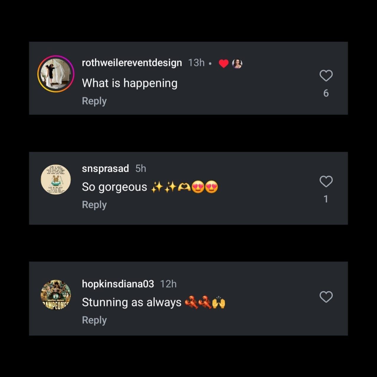 Comments on @jordon's IG post