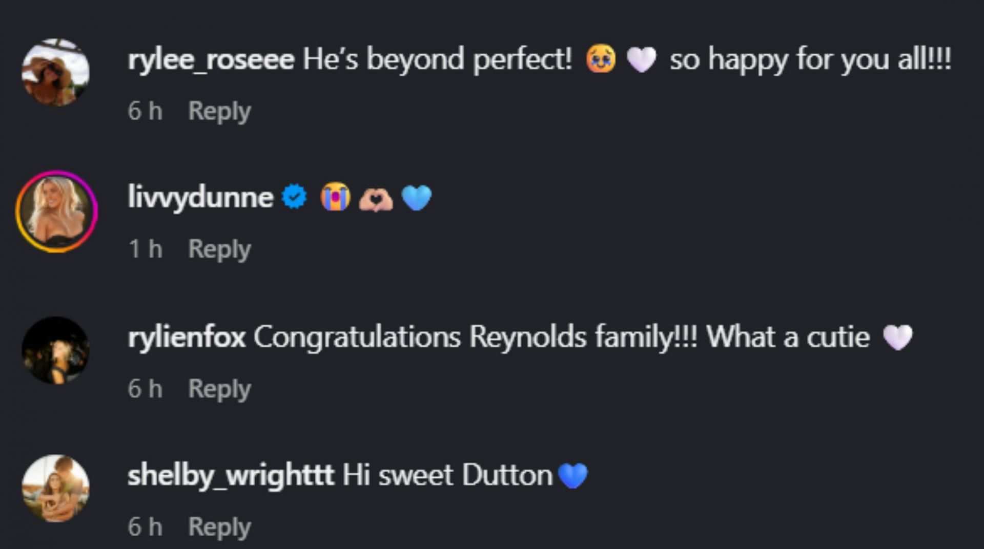Screenshot of comments [Image Source: Instagram/blairbowenreynolds/]