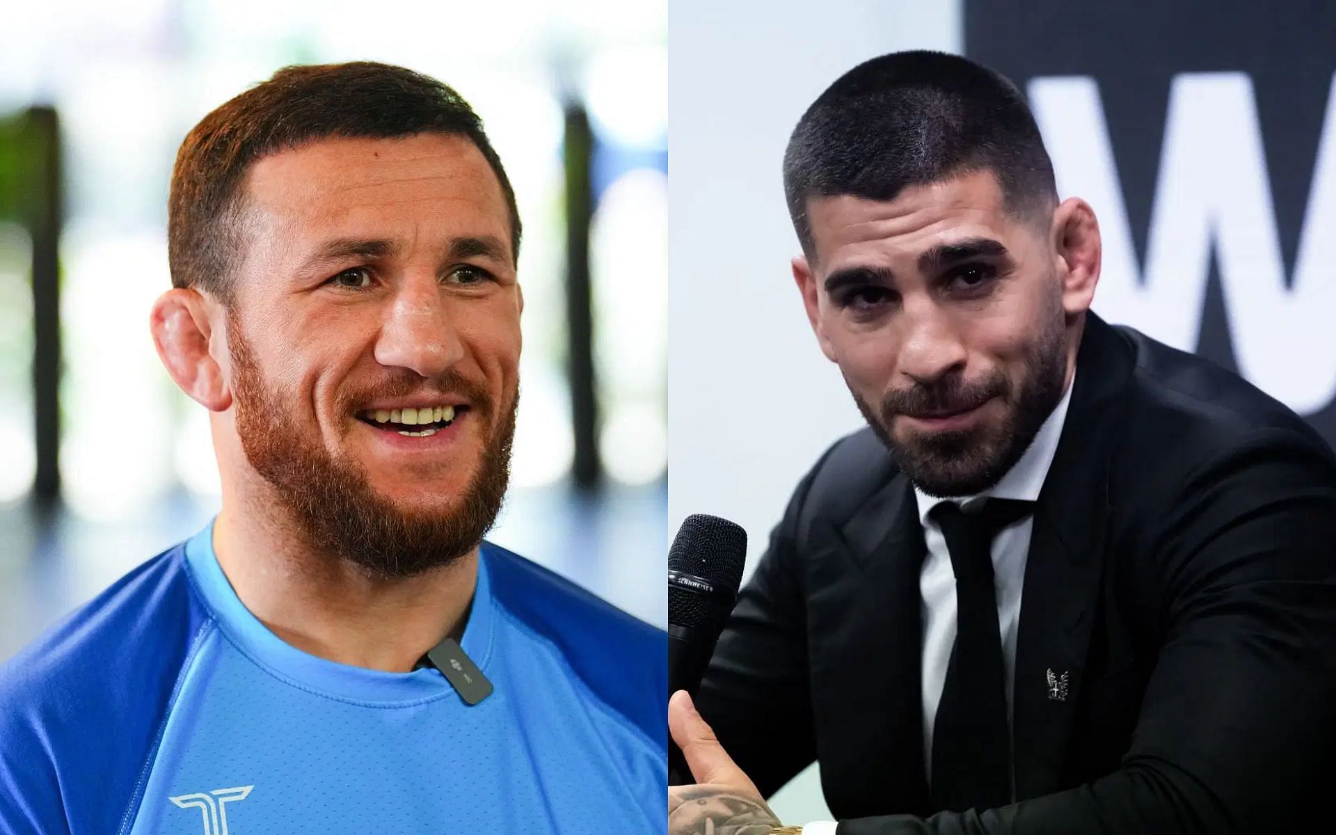Merab Dvalishvili (left) gets honest about potentially fighting Ilia Topuria (right) at featherweight. [Images courtesy: Getty Images]