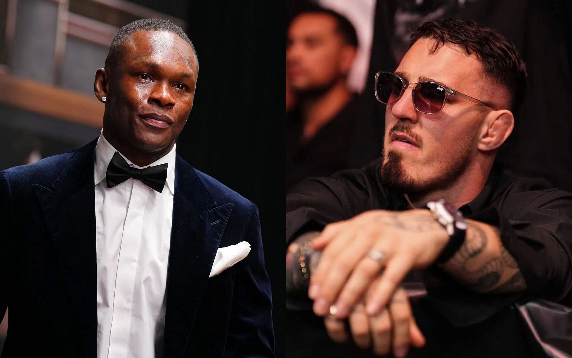 Israel Adesanya (left) tells Tom Aspinall (right) to count his next fight as a title defense. [Images courtesy: Getty Images]
