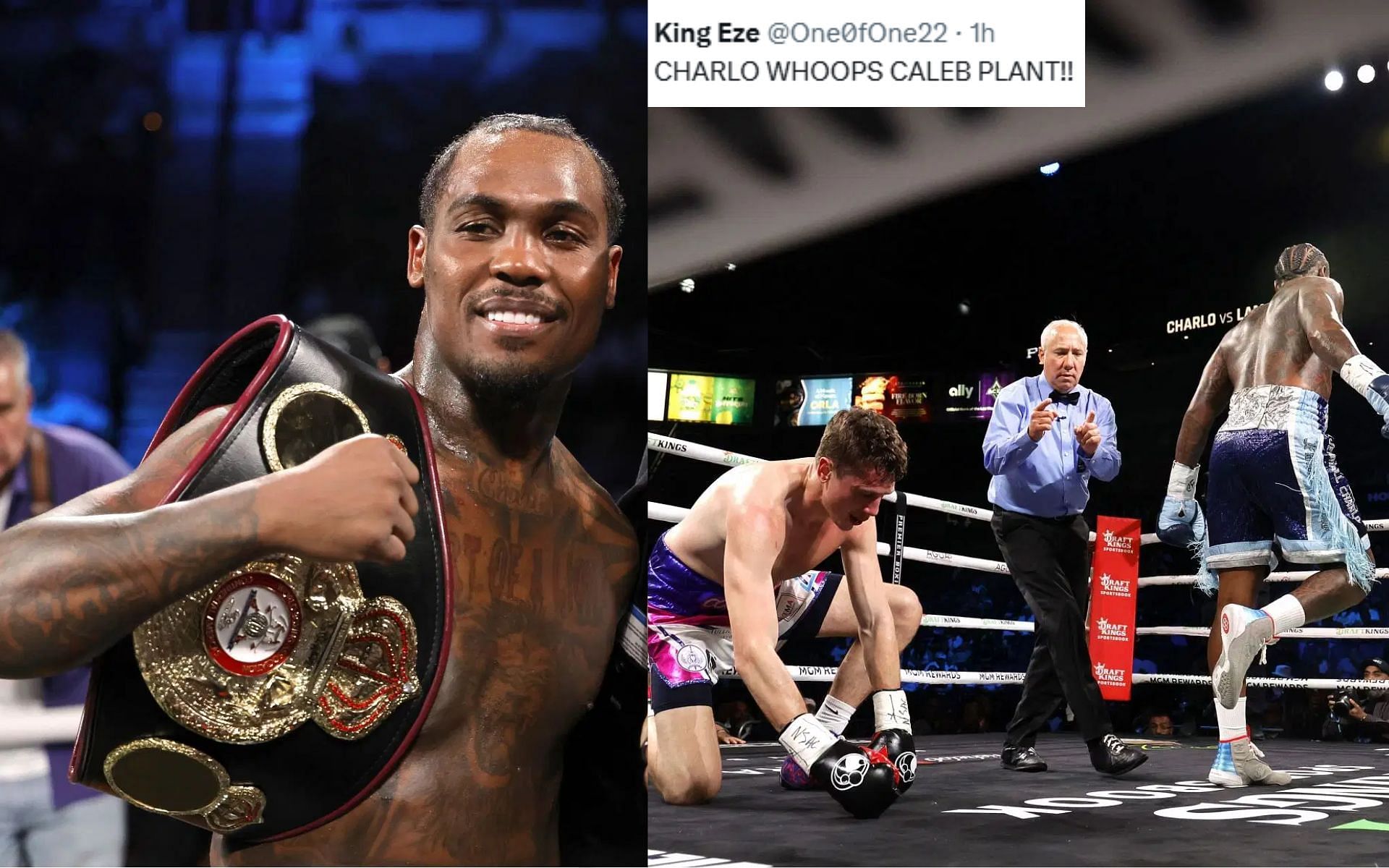 Jermall Charlo (left) and (far right) secures massive stoppage victory over Thomas LaManna upon return to boxing [Image courtesy: Getty Images]