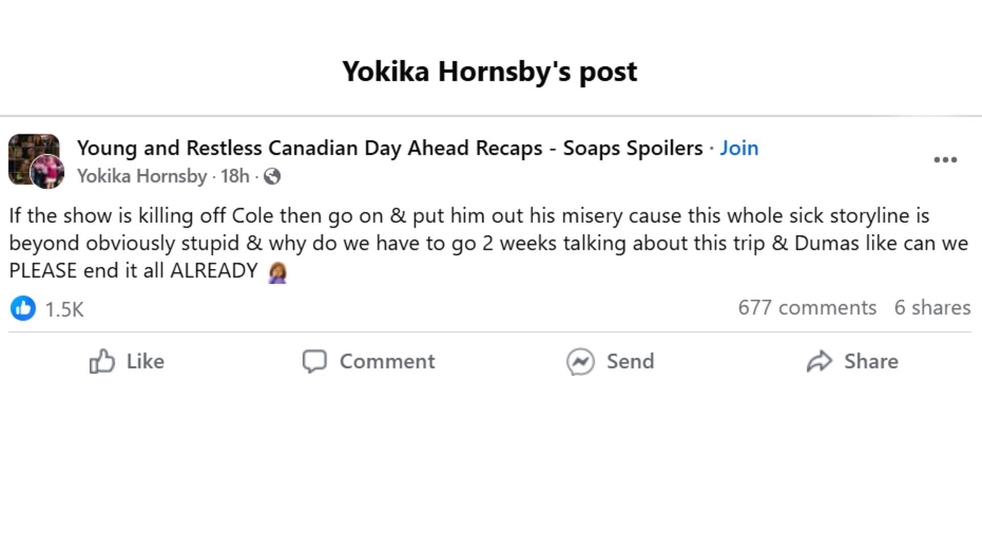 The Original Post by the fan (Image via Facebook/ @Yokika Hornsby)