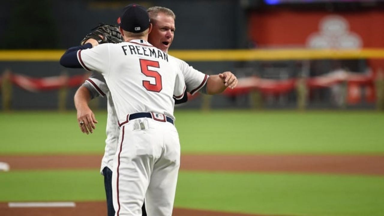 Freddie Freeman hugs Chipper Jones [Source: Imagn]