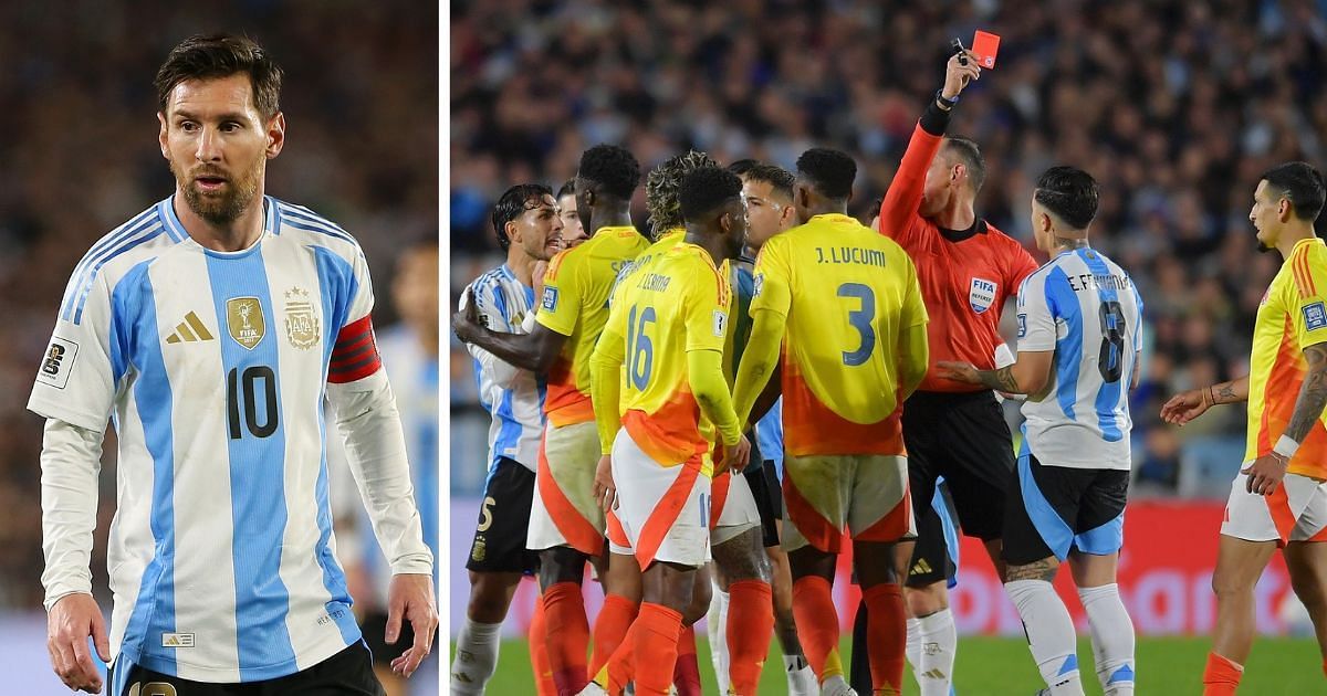 Lionel Messi (left), Enzo Fernandez seeing red