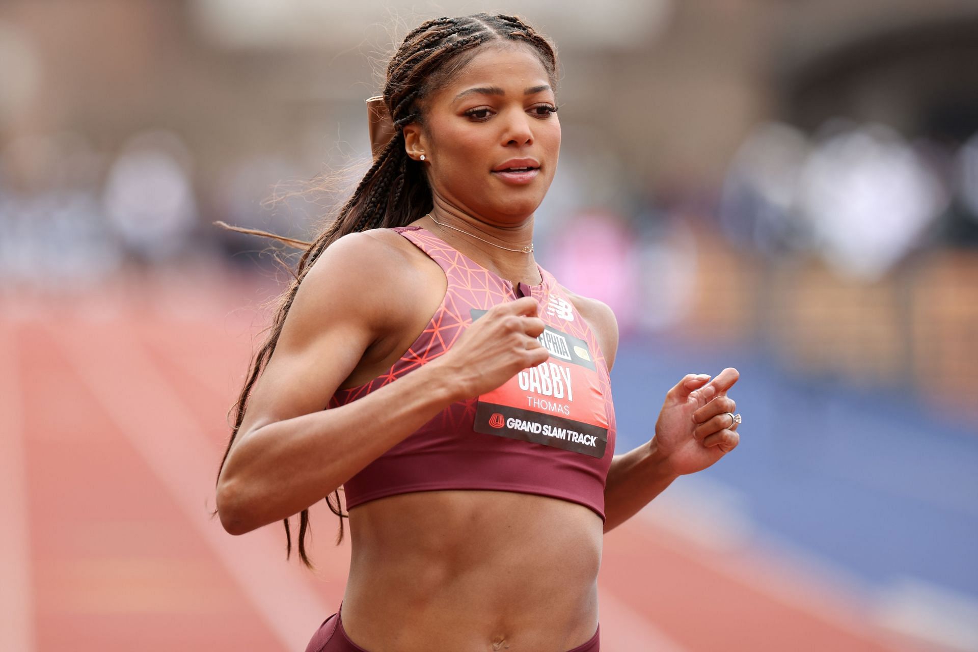 Gabby Thomas in action at the Grand Slam Track meet in Philadelphia [Image Source : Getty]