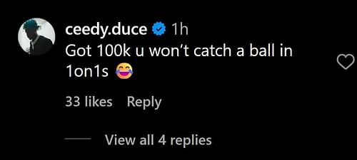 A screenshot of Ceedy Duce's comments. [Image credits: Instagram]