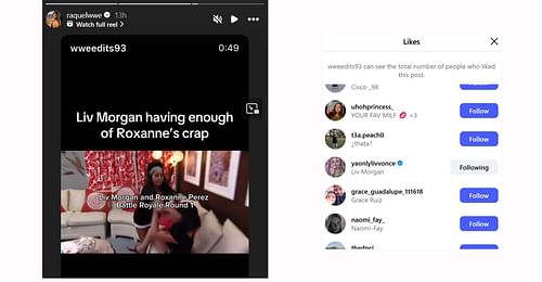Screenshots of Raquel Rodriguez on Instagram Stories and Liv Morgan on Instagram (Photo Credits: Raquel Rodriguez/WWEedits93 on Instagram)