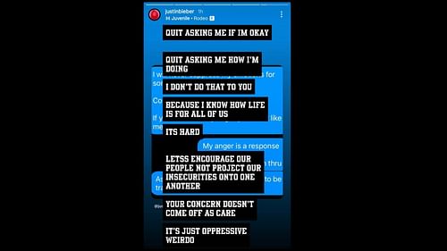 Justin Bieber addresses his texts. (Image via Instagram/@justinbieber)