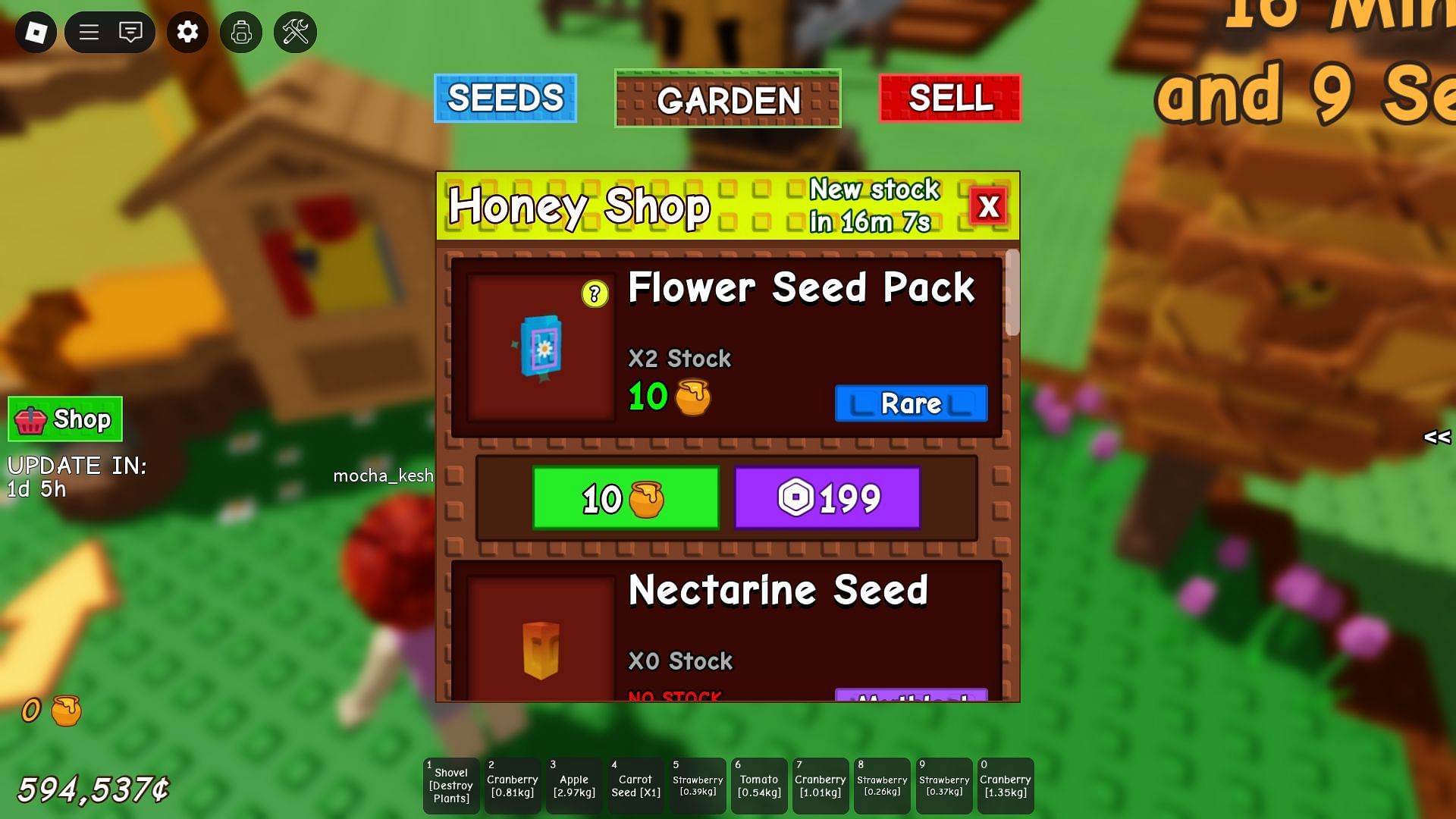 Flower Seed Pack in the Honey Shop (Image via Roblox)