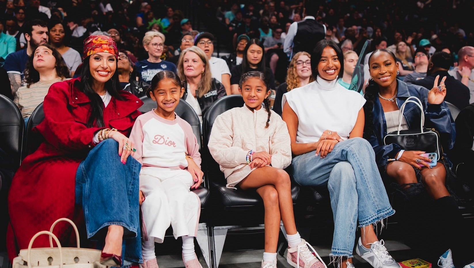 Vanessa Bryant and her kids joined by tennis superstar Coco Gauff at Liberty-Sky game on Tuesday. -- Photo from NY Liberty