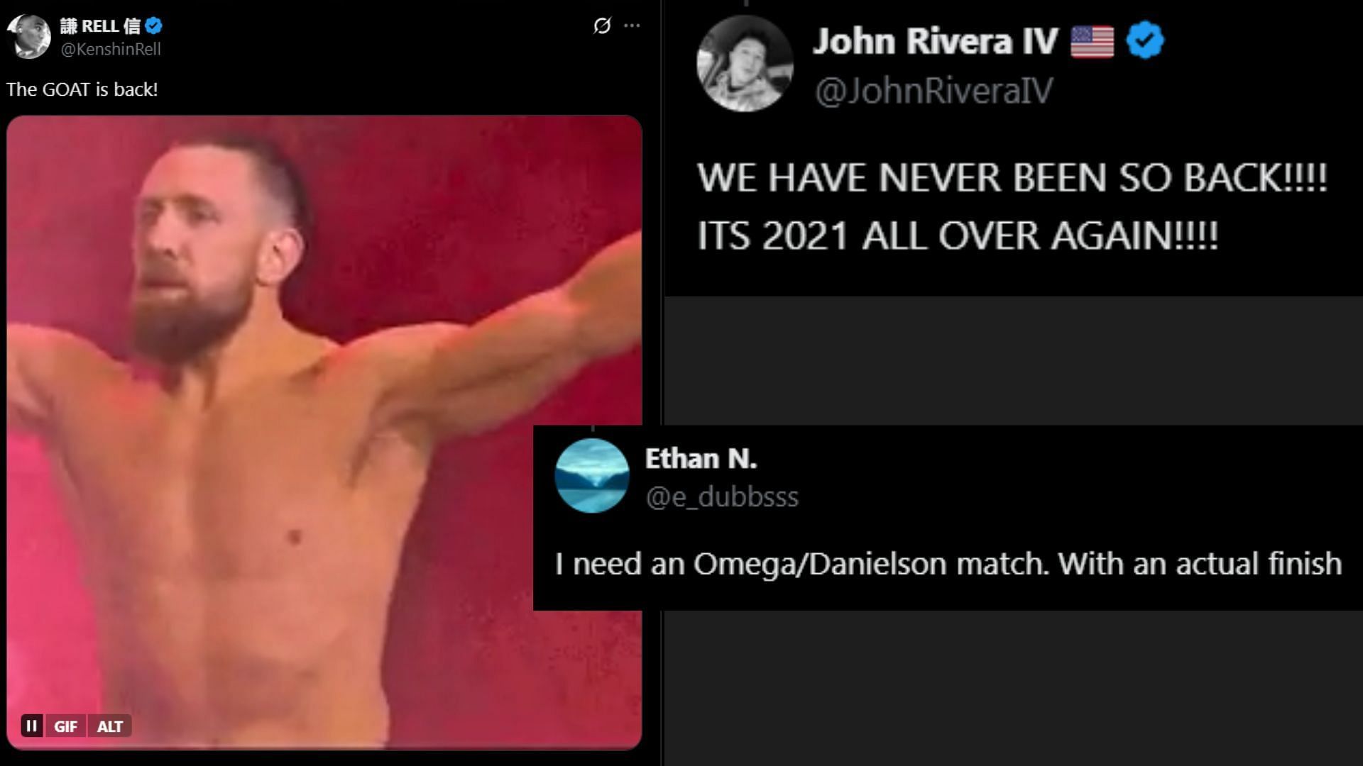 Fans react to the news of Bryan Danielson's speculated return. (Images via @SeanRossSapp X)