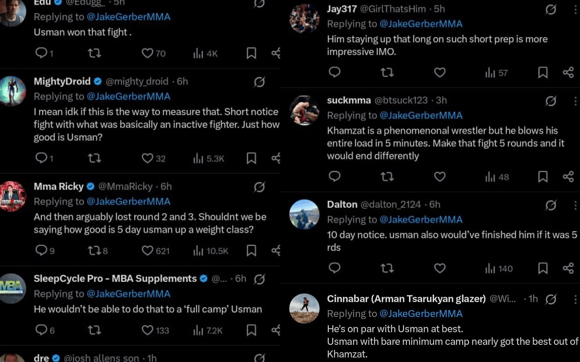 Fans&#039; reactions. [Screenshots courtesy: @JakeGerberMMA on X]