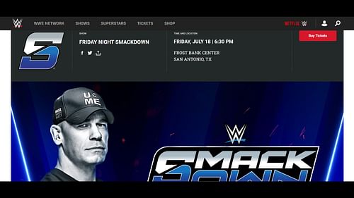 Screenshot of John Cena's advertised SmackDown appearance [Image credit: wwe.com]