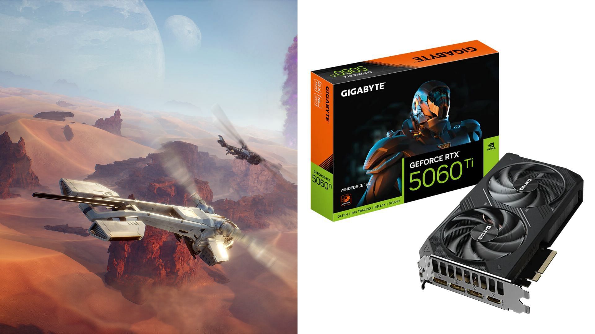 The Nvidia RTX 5060 and 5060 Ti are capable GPUs for playing Dune Awakening (Image via Gigabyte and Funcom)
