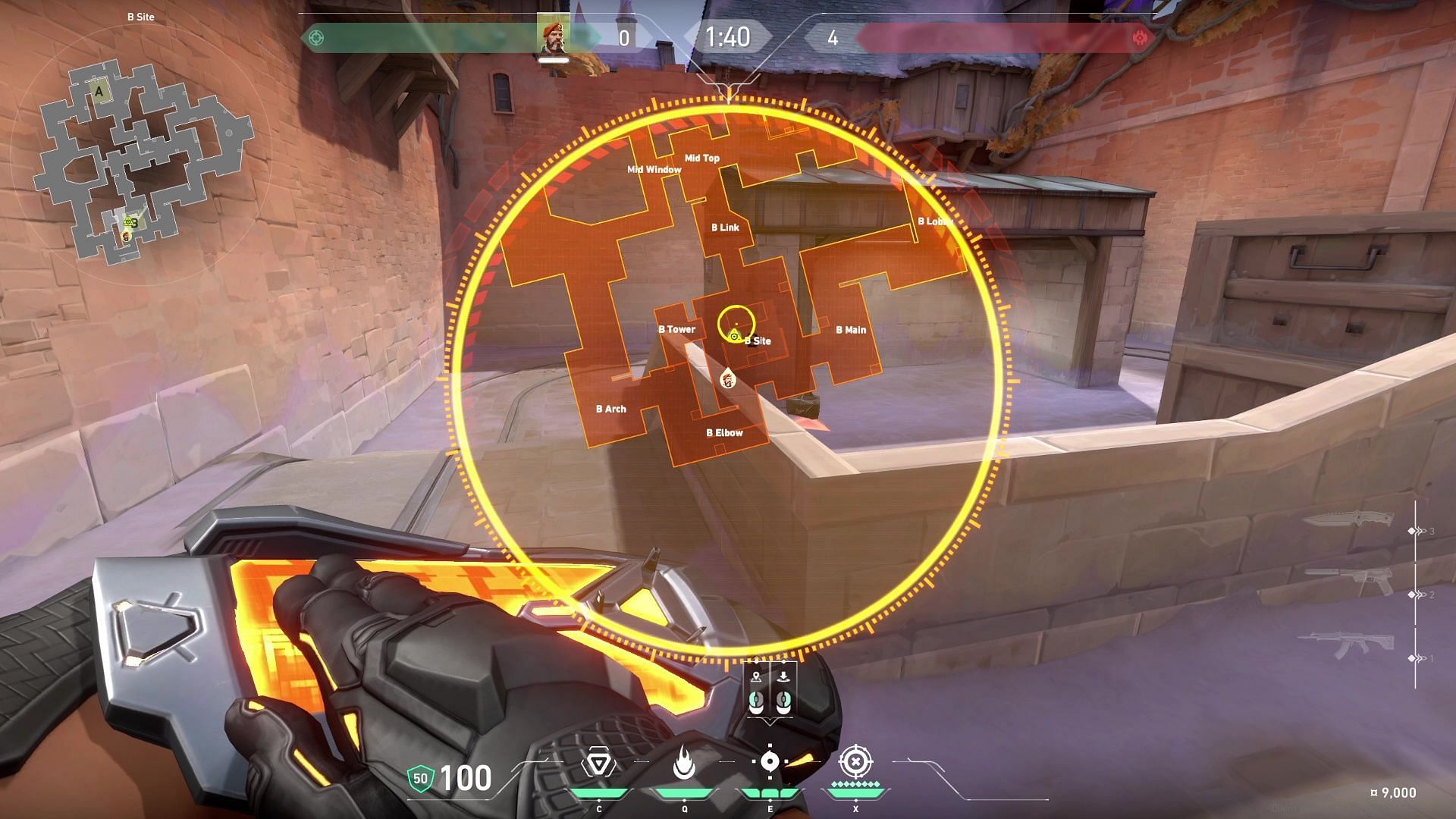 Post-plant one-way smoke on Corrode B site to play from Elbow or Tower (Image via Riot Games)