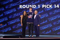 Johnny Gaudreau's wife Meredith chokes up before announcing Blue Jackets's pick at 2025 NHL draft [WATCH]