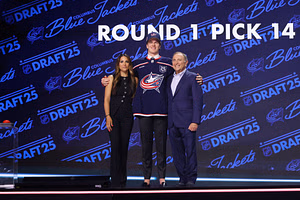 Johnny Gaudreau's wife Meredith chokes up before announcing Blue Jackets's pick at 2025 NHL draft [WATCH]