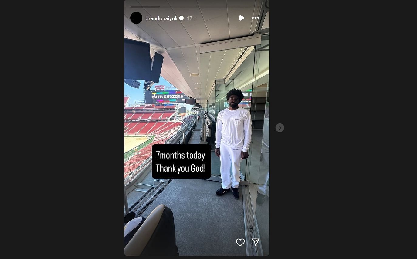 A screenshot of Aiyuk&#039;s story. [Image credits: The star&#039;s Instagram]