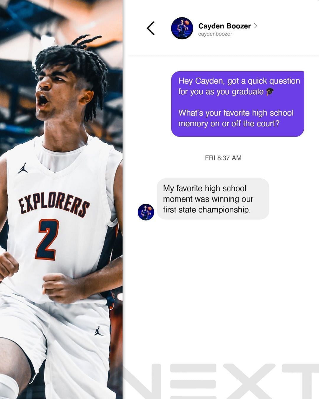 Cayden Boozer shares her best high school memory (Image via @sportscenternext)