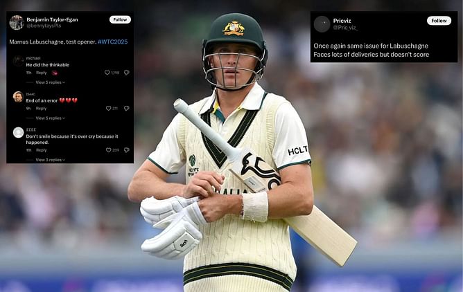 "Faces lots of deliveries but doesn't score" - Fans react as Marnus Labuschagne is dismissed cheaply in SA vs AUS 2025 WTC final