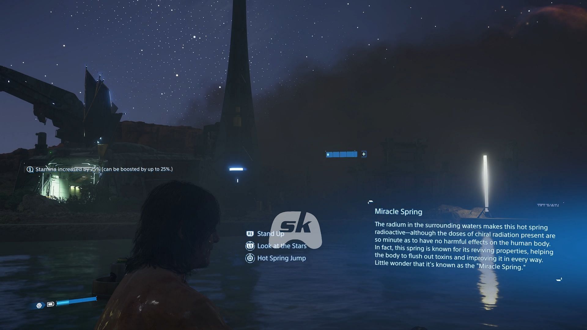 Sam in a Hot spring (Image via Sportskeeda Gaming || Sony Interactive Entertainment)