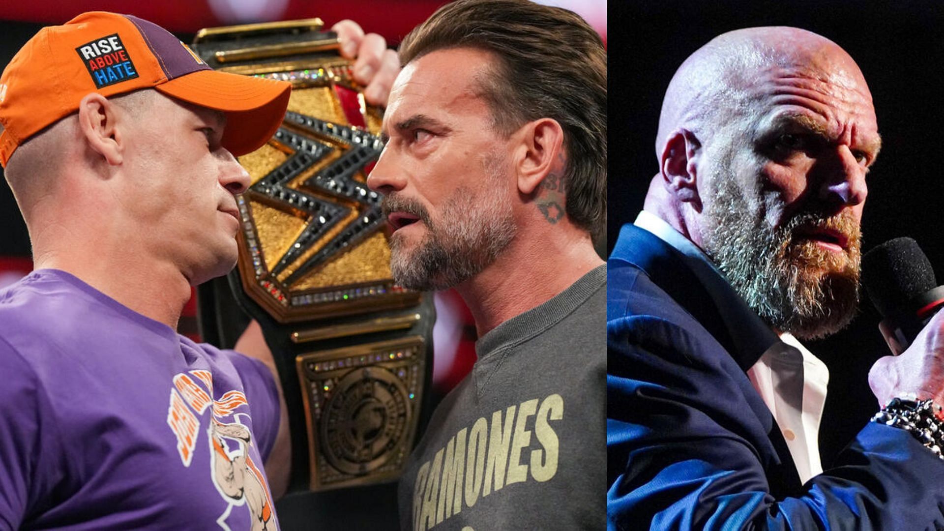 John Cena and CM Punk (left), Triple H (right) (Image Credits: WWE.com)