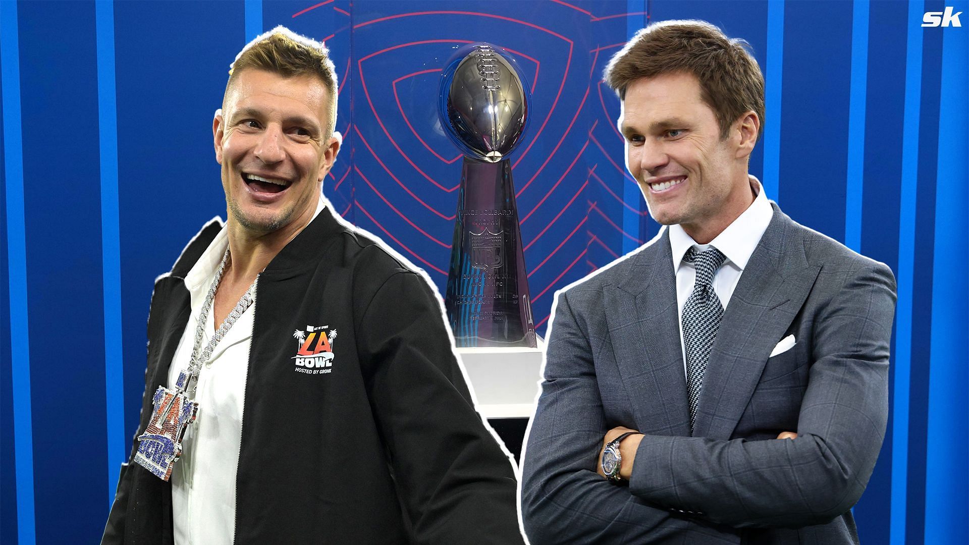 Tom Brady and Rob Gronkowski break Lombardi Trophy at Fanatics Fest 2025 [Source: Imagn]
