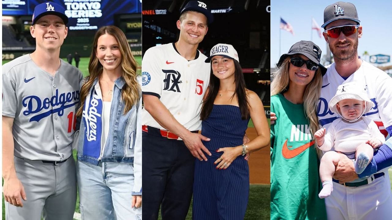 Will Smith with his wife Cara (L), Corey Seager with his wife Madisyn (C), Cody Bellinger with his family (R) (Images from - Instagram.com/@caramartinellsmith, Instagram.com/@madyseager, Instagram.com/@cody_bellinger)