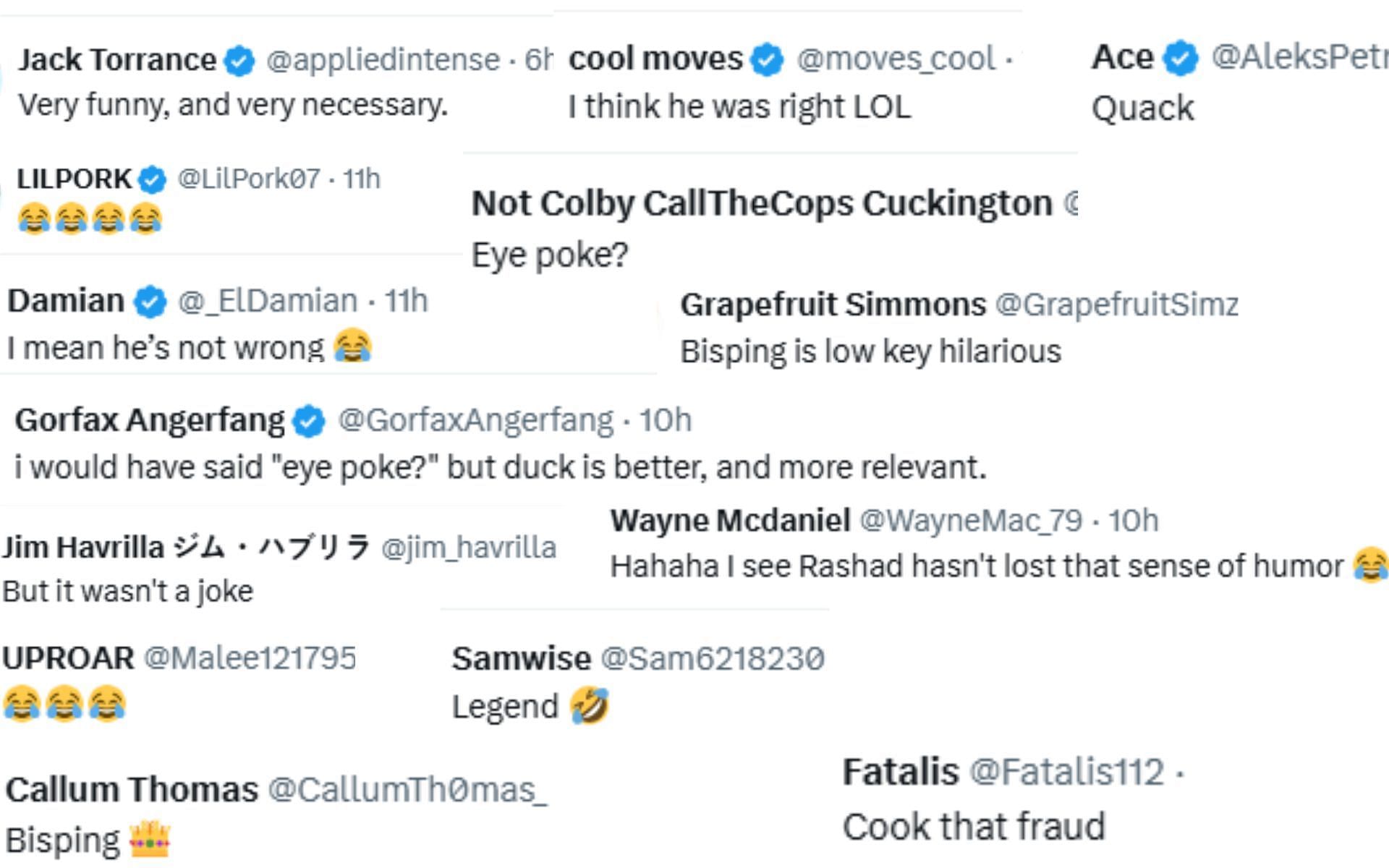 Screenshots of fan reactions to Michael Bisping's joke about Jones