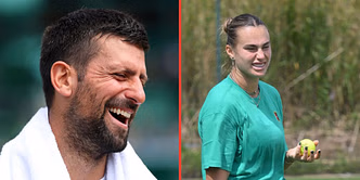 Novak Djokovic takes playful dig at Aryna Sabalenka's grunt during Wimbledon practice, while Belarusian's boyfriend Georgios pokes fun at Serb