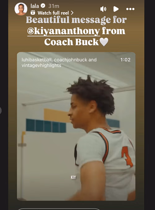 La La Anthony reacts to LuHi coach John Buck's tribute to her son, Kiyan Anthony (source: IG/ lala)