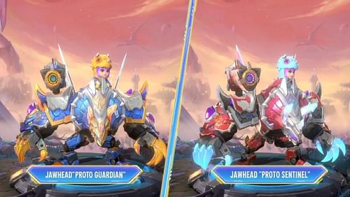 Jawhead "Proto Guardian" skin and its painted variant, side-by-side (Image via Moonton Games)