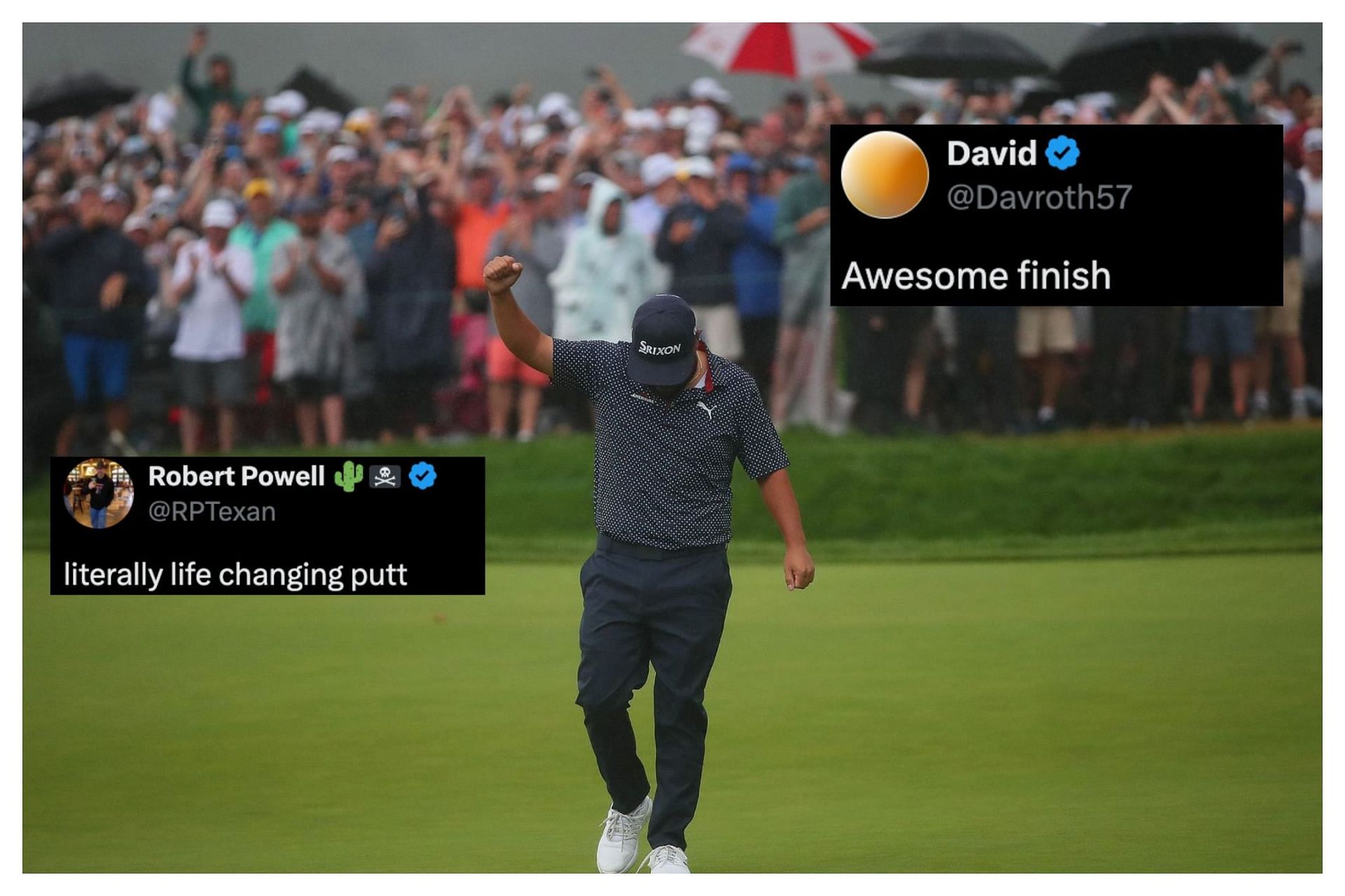 J.J. Spaun celebrates after winning putt at the US Open 2025 (Image via Imagn, x@Davroth57, x@RPTexan)