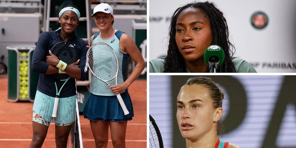 Coco Gauff and Iga Swiatek (left), Coco Gauff (top right), Aryna Sabalenka (bottom right), Sources: Getty