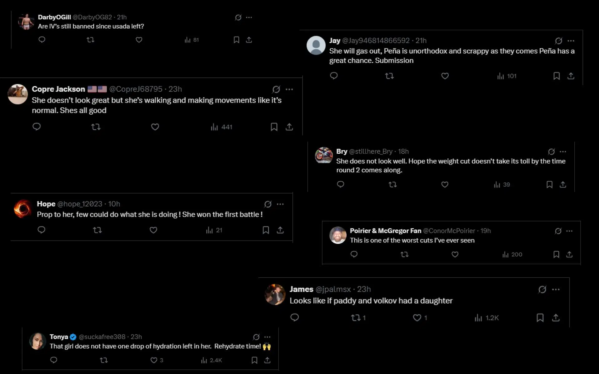 Screenshot of fan comments on Harrison&#039;s weight cut: [Screenshot courtesy: @ChampRDS on X]