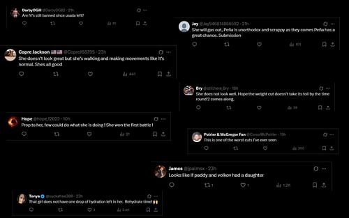 Screenshot of fan comments on Harrison's weight cut: [Screenshot courtesy: @ChampRDS on X]