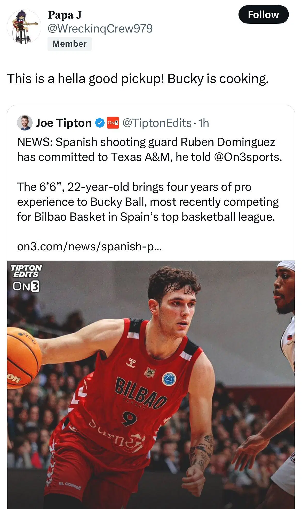 An &lt;a href=&#039;https://www.sportskeeda.com/college-basketball/texas-aandm-aggies&#039; target=&#039;_blank&#039; rel=&#039;noopener noreferrer&#039;&gt;Aggies&lt;/a&gt; fan hypes up McMillan&rsquo;s latest pickup (X/@TiptonEdits)