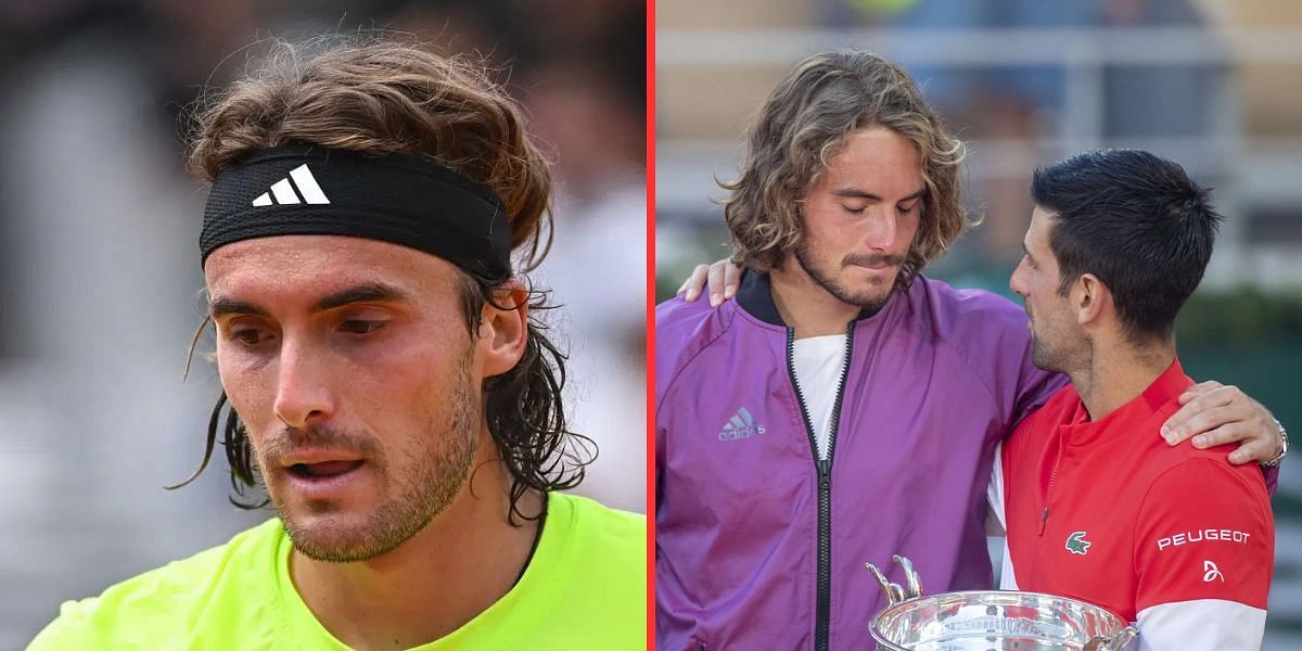 Stefanos Tsitsipas (left), Stefanos Tsitsipas and Novak Djokovic (right), Sources: Getty
